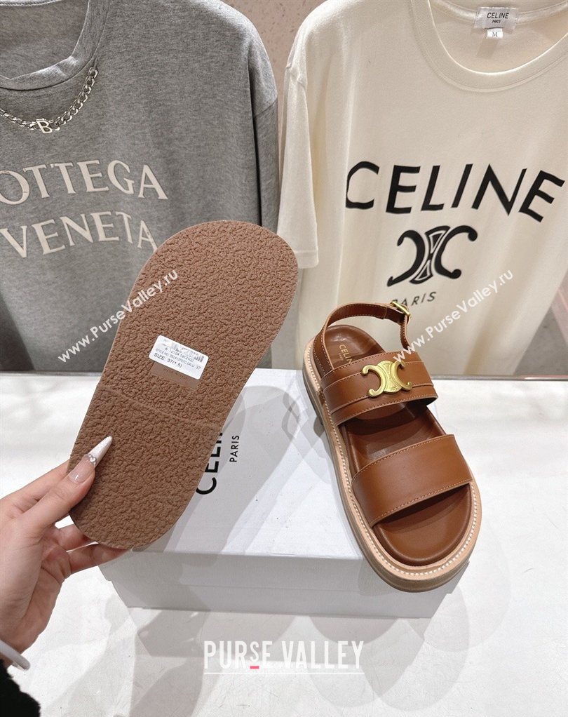Celine Tippi Triomphe Flat Sandals in Calfskin Leather Brown 2026 022702 (MD-260227033)