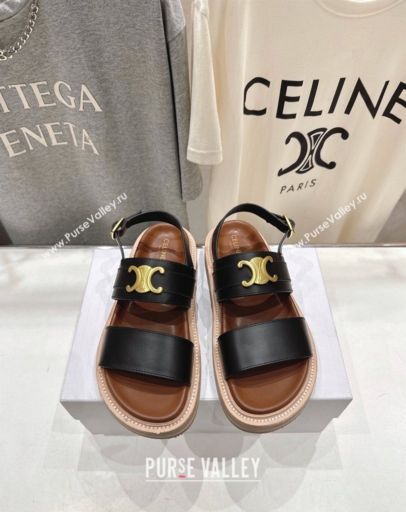 Celine Tippi Triomphe Flat Sandals in Calfskin Leather Black 2026 022702 (MD-260227035)