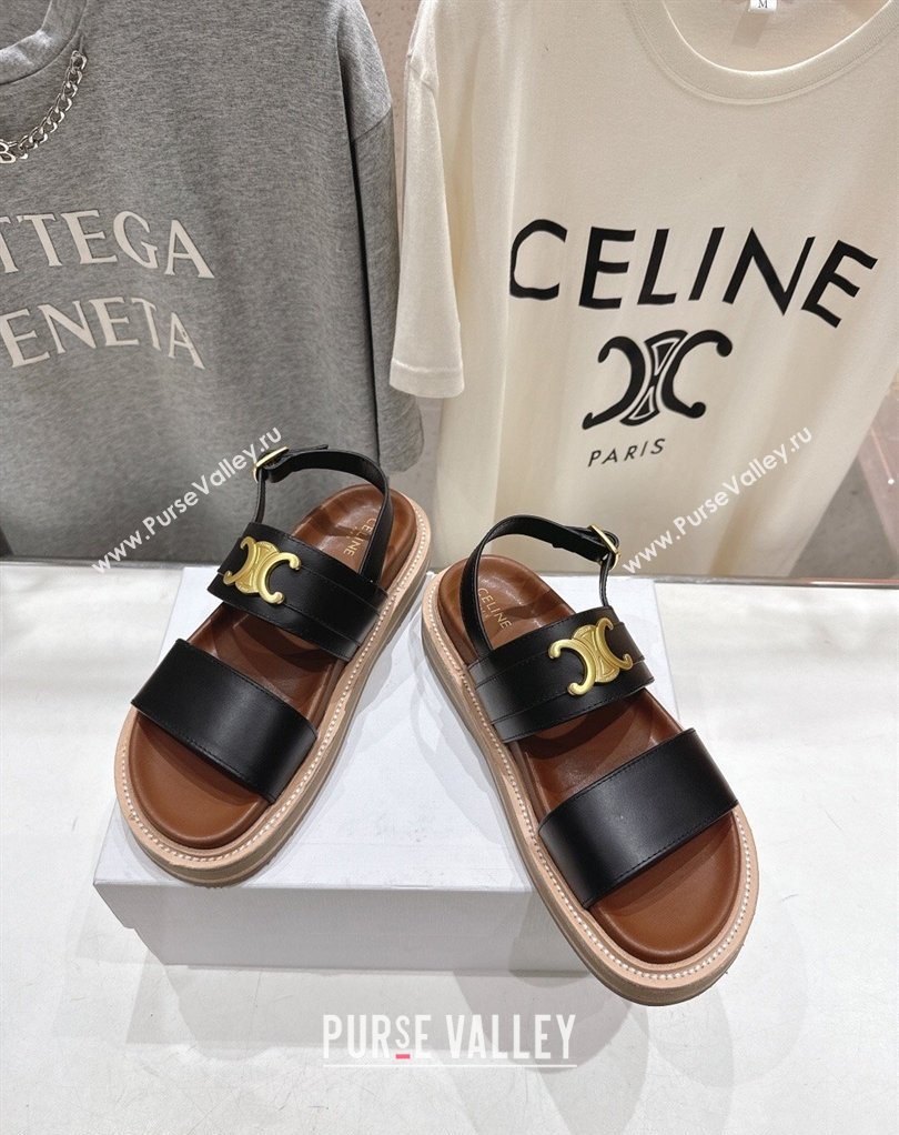 Celine Tippi Triomphe Flat Sandals in Calfskin Leather Black 2026 022702 (MD-260227035)