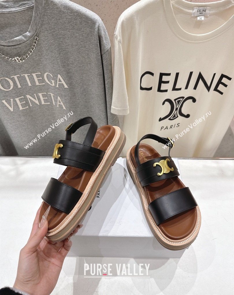 Celine Tippi Triomphe Flat Sandals in Calfskin Leather Black 2026 022702 (MD-260227035)