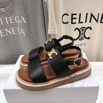 Celine Tippi Triomphe Flat Sandals in Calfskin Leather Black 2026 022702 (MD-260227035)