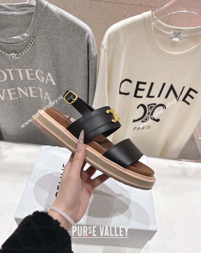 Celine Tippi Triomphe Flat Sandals in Calfskin Leather Black 2026 022702 (MD-260227035)