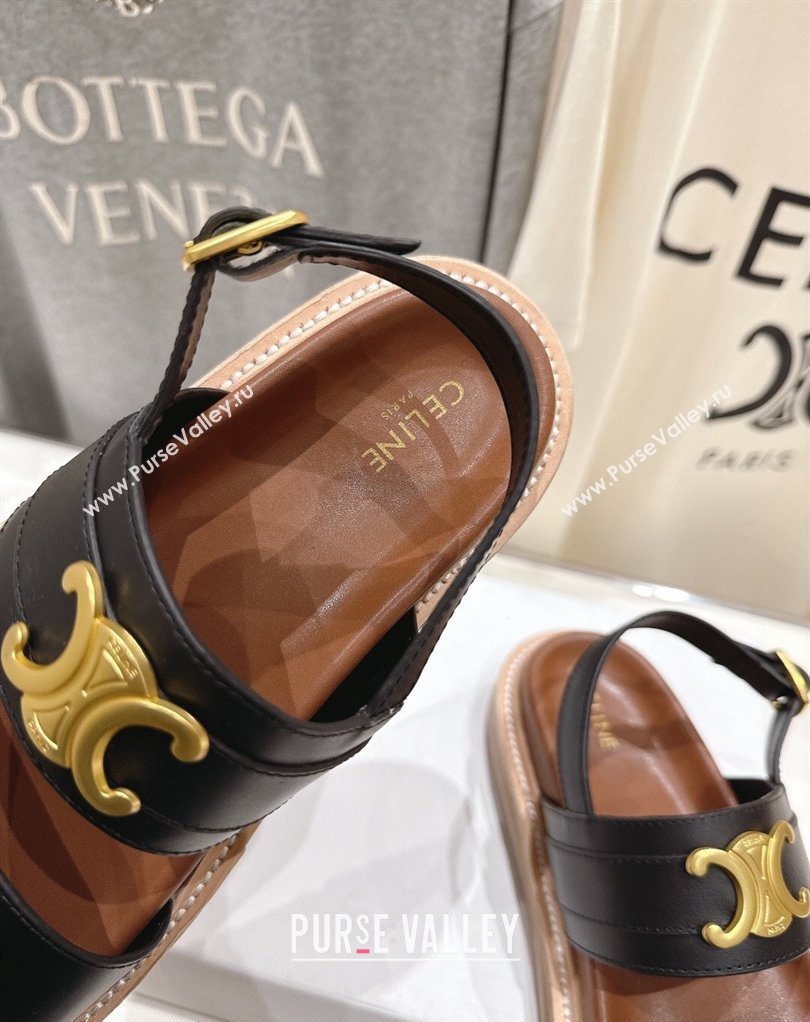 Celine Tippi Triomphe Flat Sandals in Calfskin Leather Black 2026 022702 (MD-260227035)