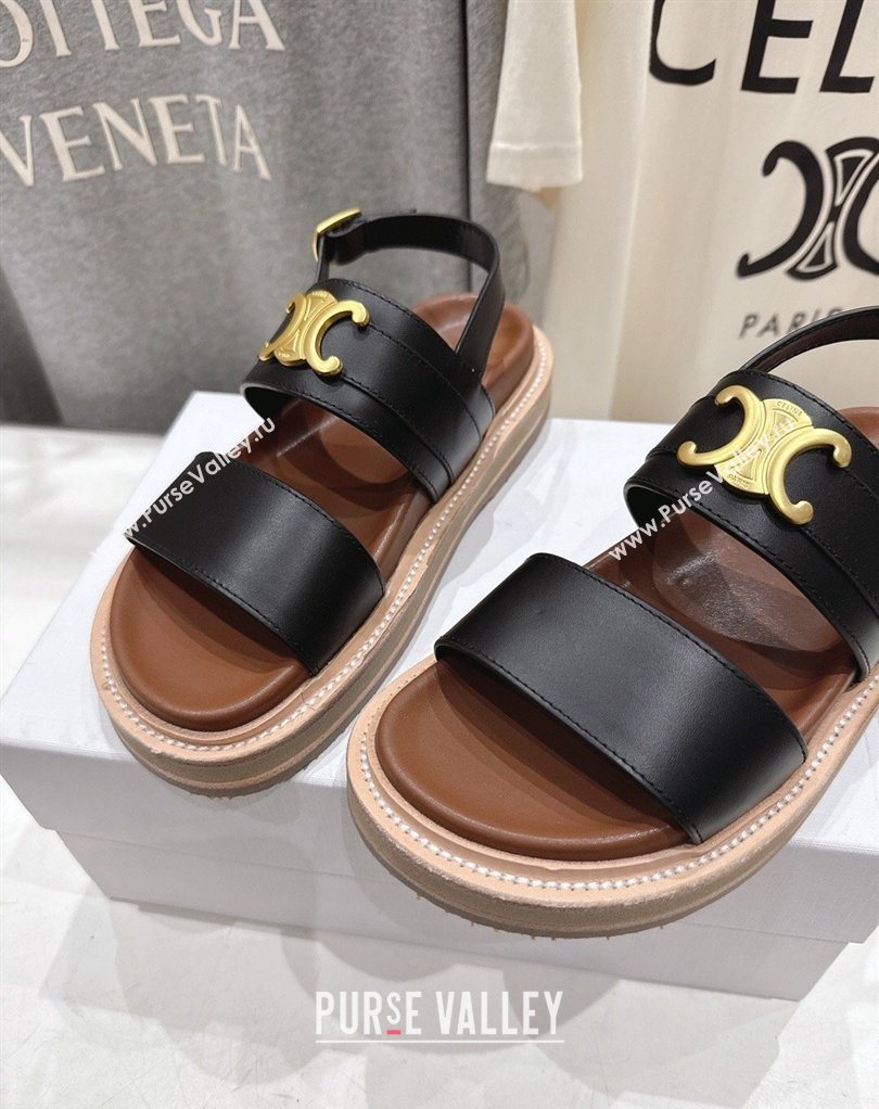 Celine Tippi Triomphe Flat Sandals in Calfskin Leather Black 2026 022702 (MD-260227035)