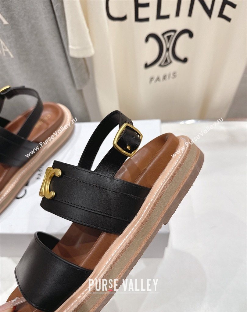 Celine Tippi Triomphe Flat Sandals in Calfskin Leather Black 2026 022702 (MD-260227035)