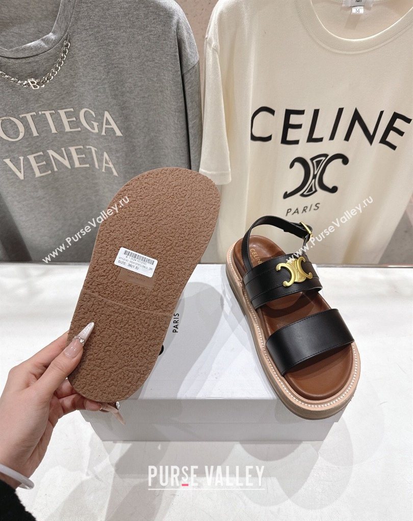 Celine Tippi Triomphe Flat Sandals in Calfskin Leather Black 2026 022702 (MD-260227035)