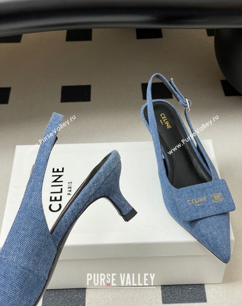 Celine Signature Slingbacks Pump 5cm in Blue Denim 2026 (MD-260227001)