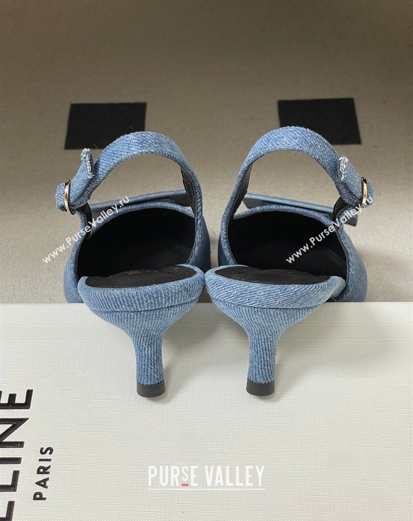 Celine Signature Slingbacks Pump 5cm in Blue Denim 2026 (MD-260227001)
