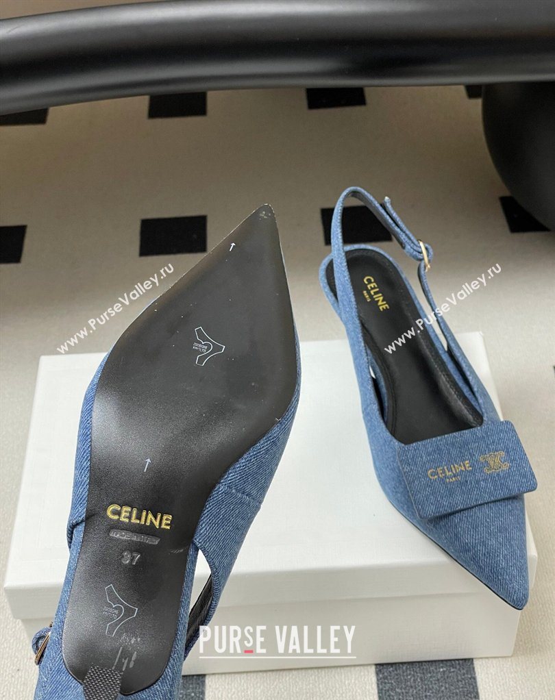 Celine Signature Slingbacks Pump 5cm in Blue Denim 2026 (MD-260227001)