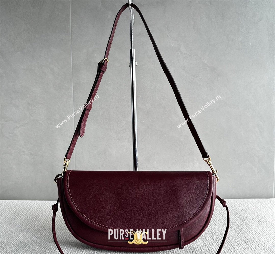 Celine Halfmoon Soft Triomphe Small Bag in Supple Shiny Lambskin 103778 Burgundy 2026 (BL-260411001)