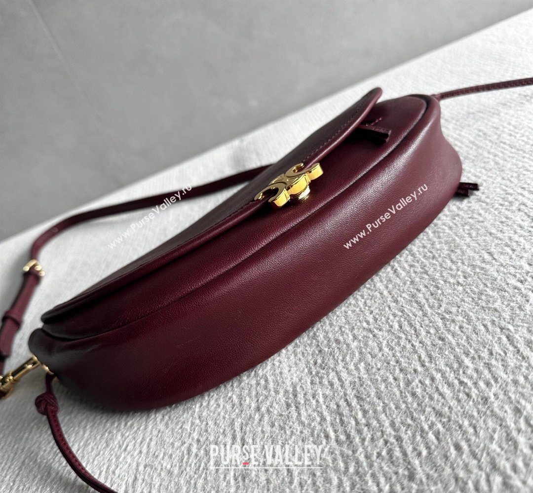 Celine Halfmoon Soft Triomphe Small Bag in Supple Shiny Lambskin 103778 Burgundy 2026 (BL-260411001)