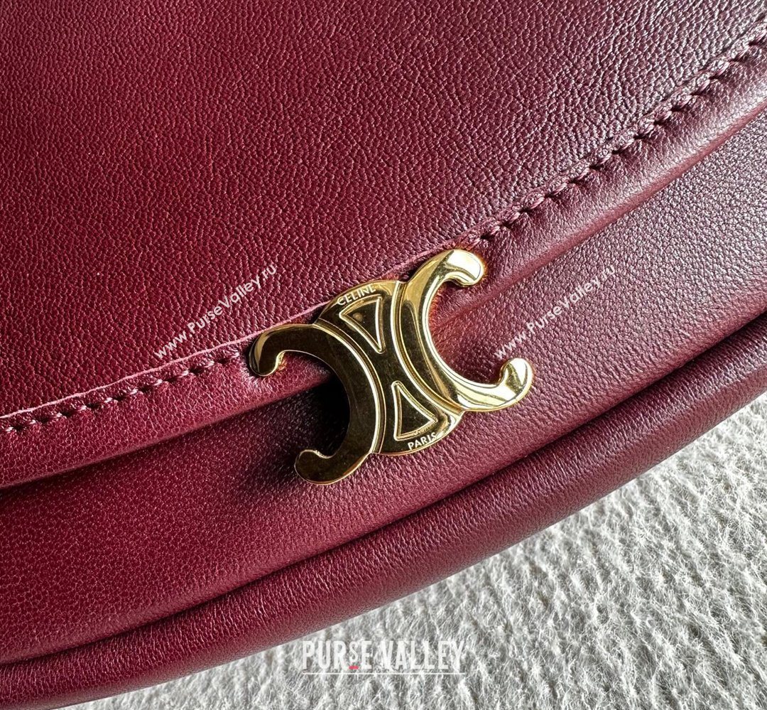 Celine Halfmoon Soft Triomphe Small Bag in Supple Shiny Lambskin 103778 Burgundy 2026 (BL-260411001)