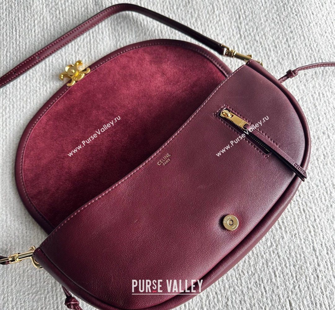 Celine Halfmoon Soft Triomphe Small Bag in Supple Shiny Lambskin 103778 Burgundy 2026 (BL-260411001)