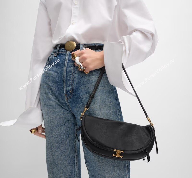 Celine Halfmoon Soft Triomphe Small Bag in Supple Shiny Lambskin 103778 Black 2026 (BL-260411002)