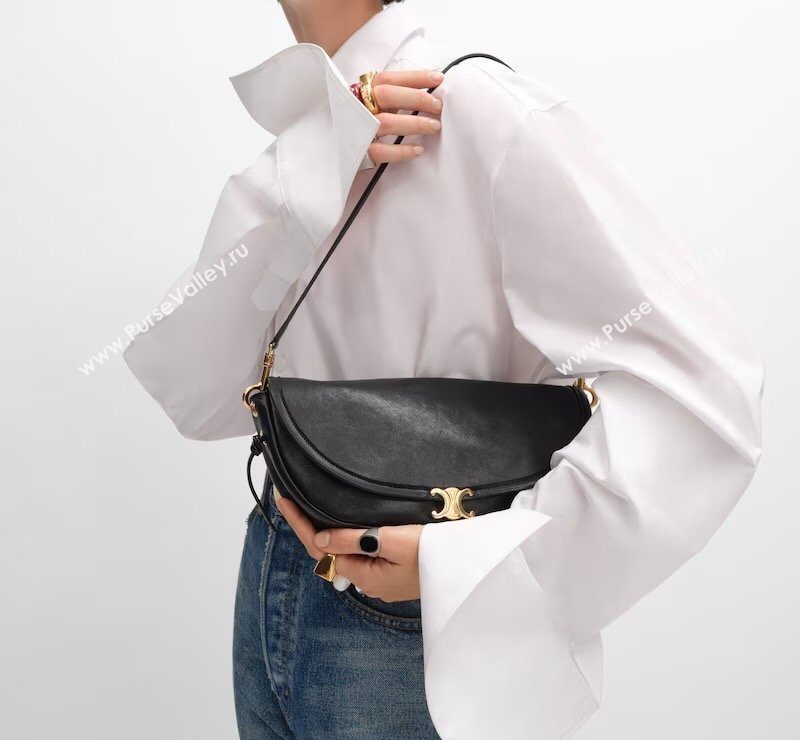 Celine Halfmoon Soft Triomphe Small Bag in Supple Shiny Lambskin 103778 Black 2026 (BL-260411002)