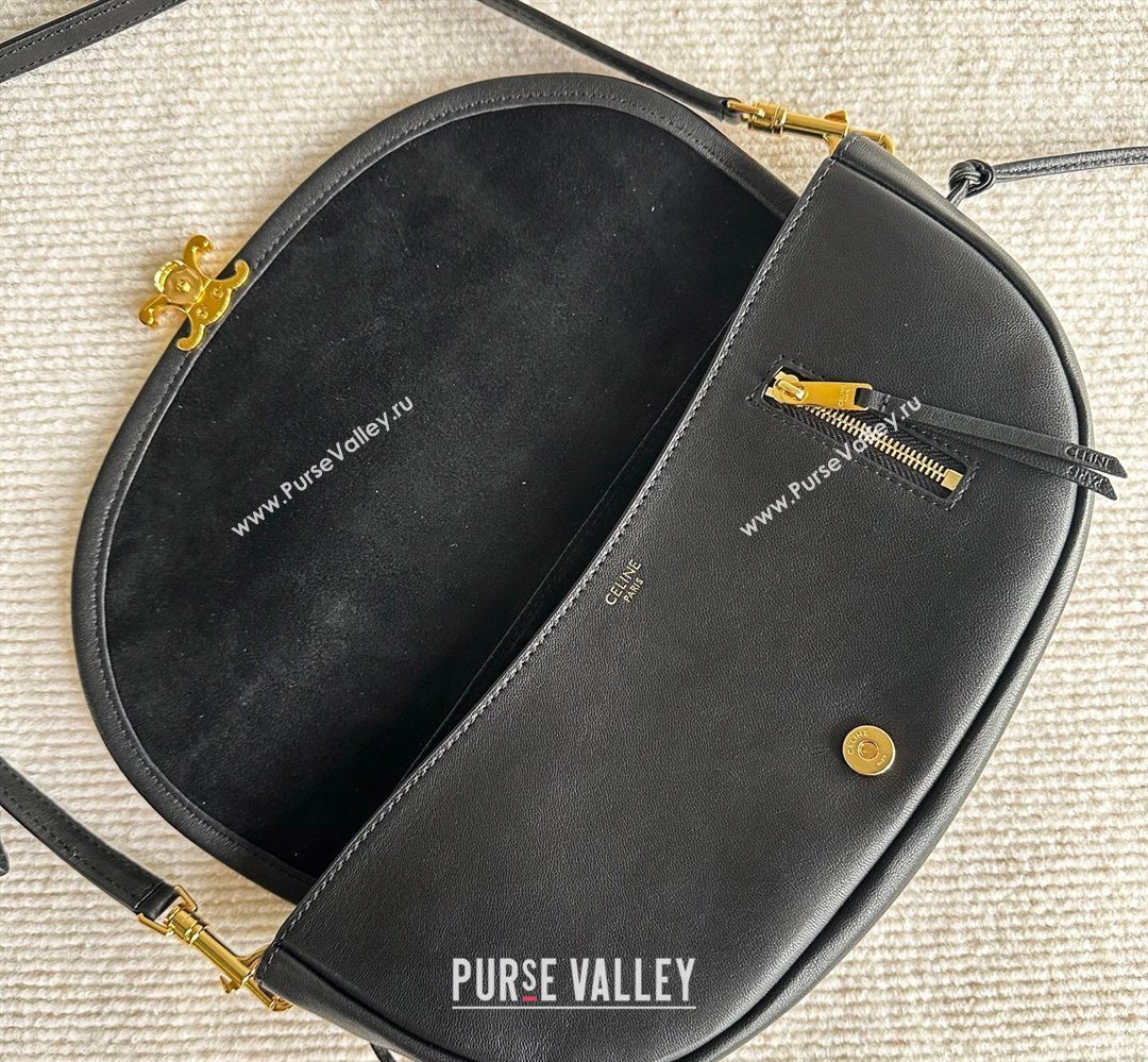 Celine Halfmoon Soft Triomphe Small Bag in Supple Shiny Lambskin 103778 Black 2026 (BL-260411002)