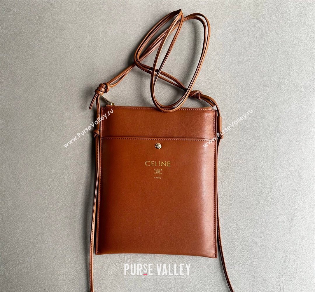 Celine Sharp Pouch Bag in Smooth Lambskin Leather Tan Brown 2026 10P812 (BL-260411025)