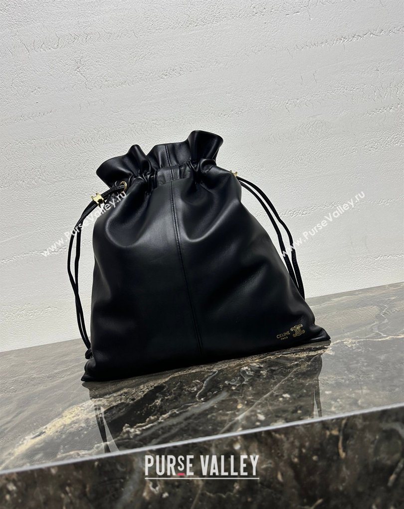 Celine Small Crystal Pouch Bag in Lambskin Leather Black 2026 123662 (BL-260411028)