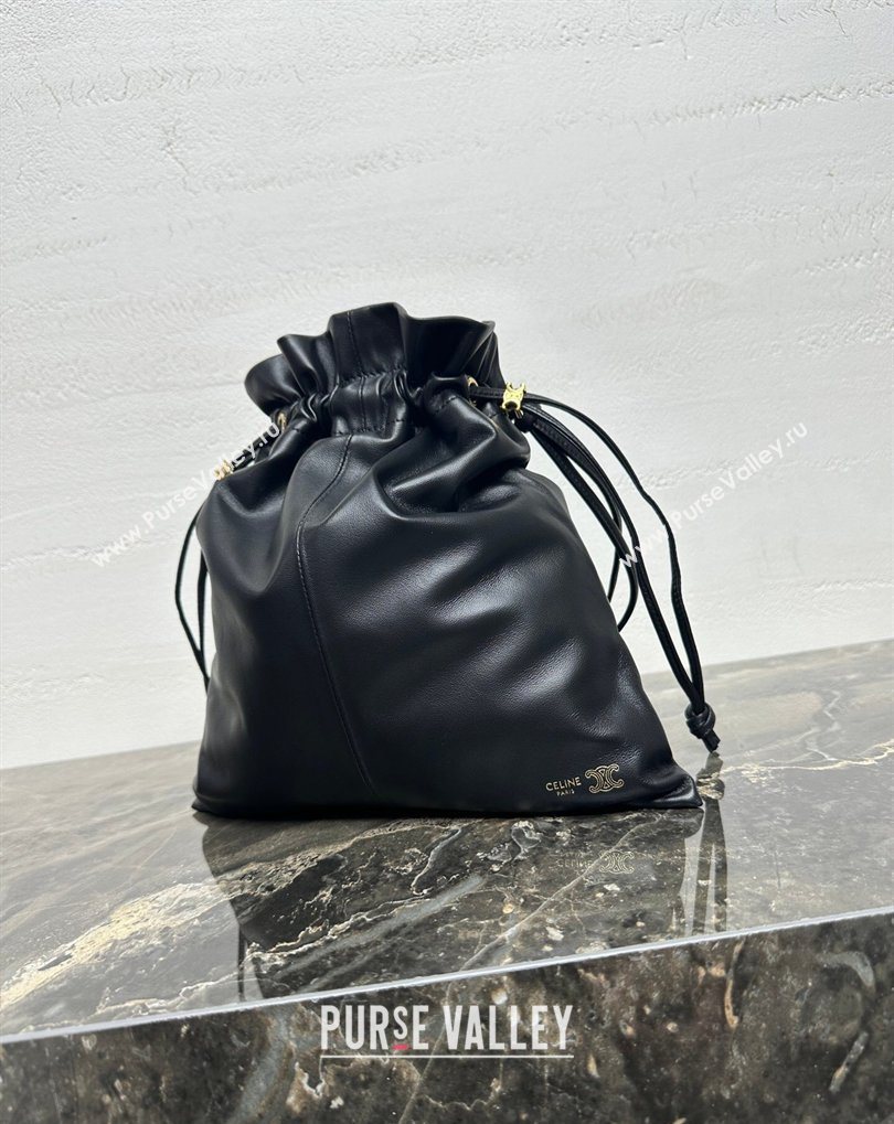 Celine Small Crystal Pouch Bag in Lambskin Leather Black 2026 123662 (BL-260411028)