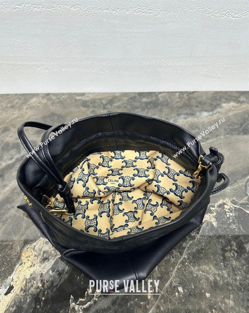 Celine Small Crystal Pouch Bag in Lambskin Leather Black 2026 123662 (BL-260411028)