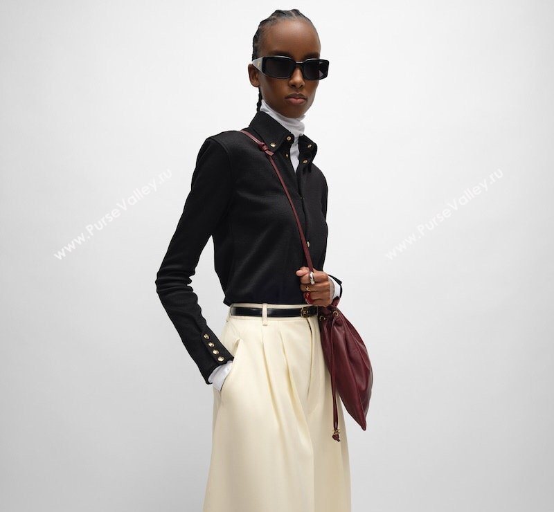 Celine Small Crystal Pouch Bag in Lambskin Leather Syrah Red 2026 123662 (BL-260411029)