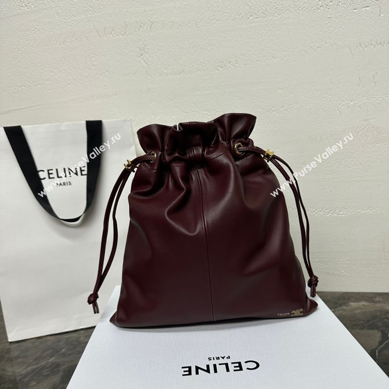 Celine Small Crystal Pouch Bag in Lambskin Leather Syrah Red 2026 123662 (BL-260411029)