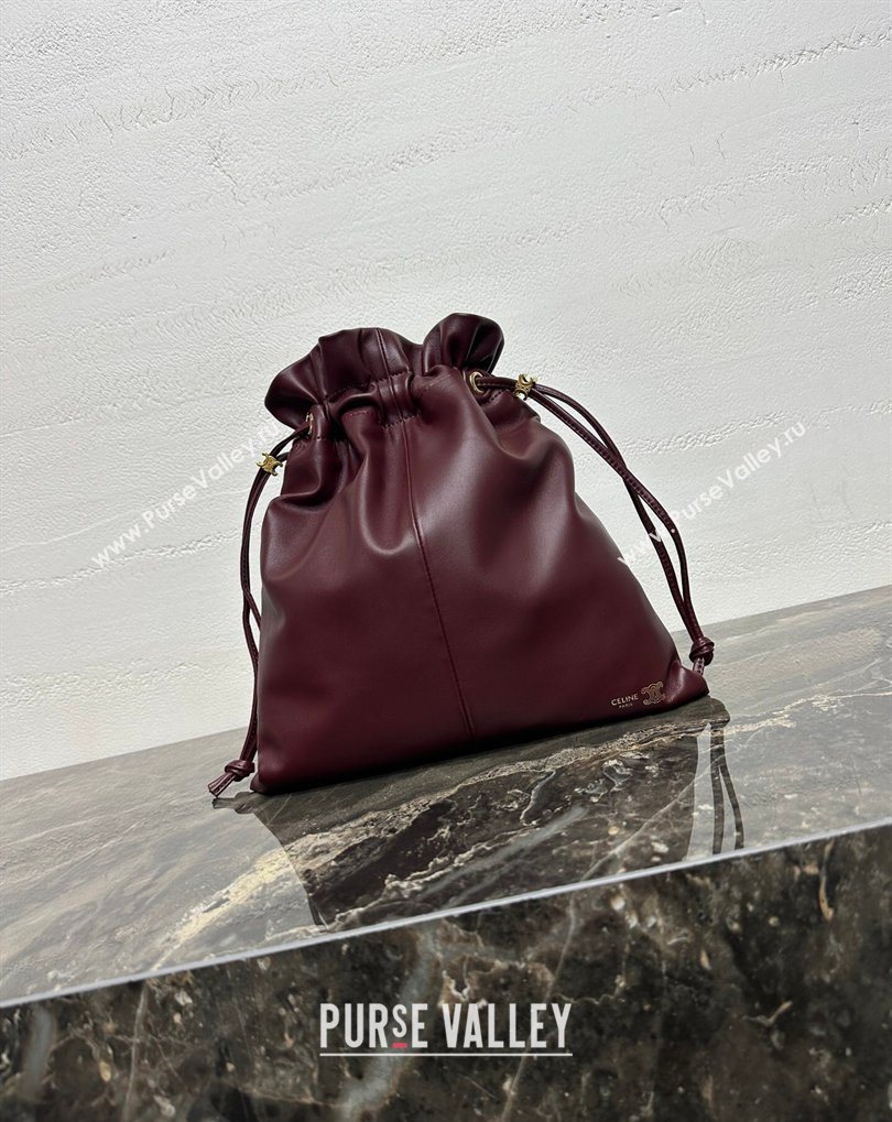 Celine Small Crystal Pouch Bag in Lambskin Leather Syrah Red 2026 123662 (BL-260411029)