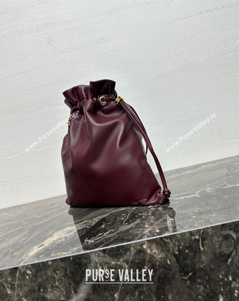 Celine Small Crystal Pouch Bag in Lambskin Leather Syrah Red 2026 123662 (BL-260411029)