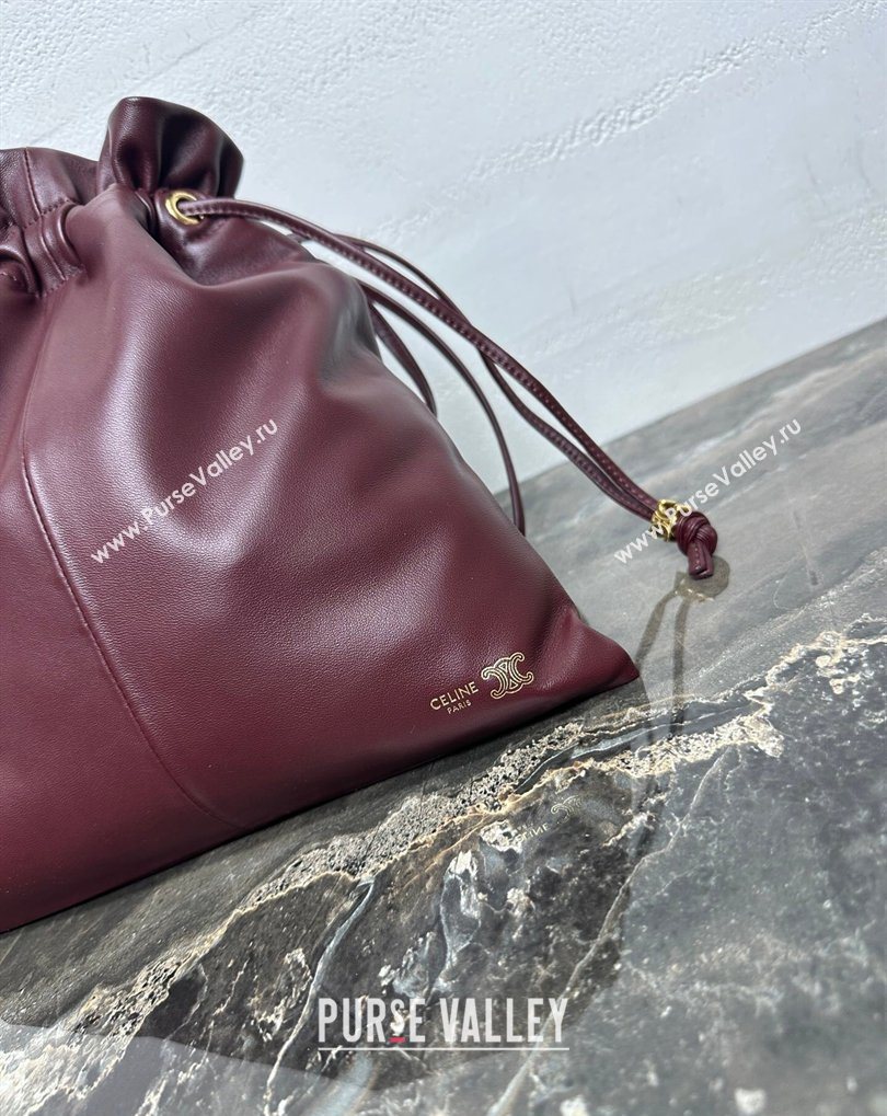 Celine Small Crystal Pouch Bag in Lambskin Leather Syrah Red 2026 123662 (BL-260411029)