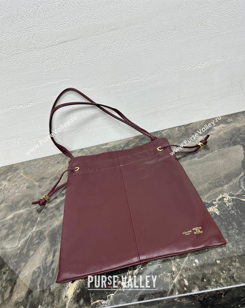 Celine Small Crystal Pouch Bag in Lambskin Leather Syrah Red 2026 123662 (BL-260411029)