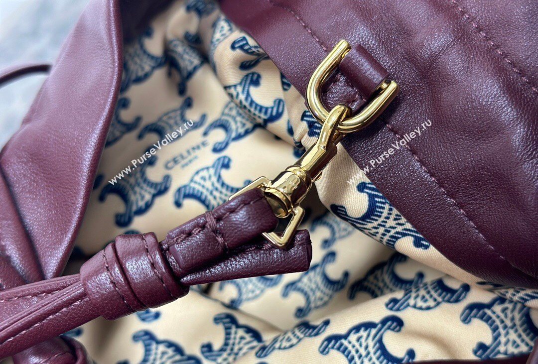 Celine Small Crystal Pouch Bag in Lambskin Leather Syrah Red 2026 123662 (BL-260411029)