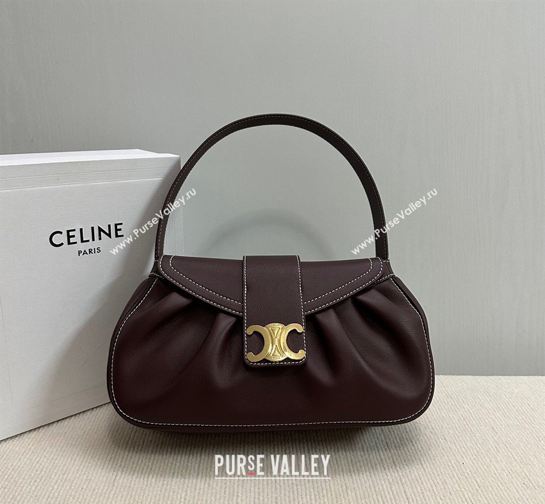 Celine Medium Polly Hobo Bag in Supple Calfskin Burgundy 2026 115633 (BL-260411033)