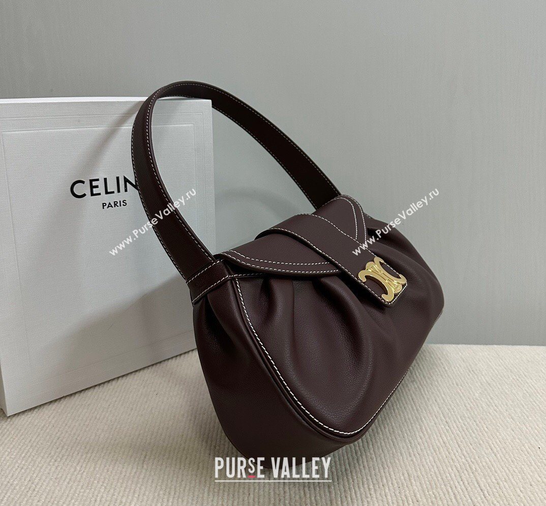 Celine Medium Polly Hobo Bag in Supple Calfskin Burgundy 2026 115633 (BL-260411033)