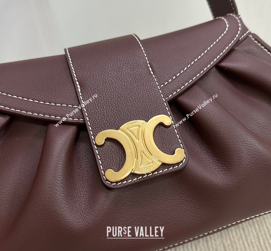 Celine Medium Polly Hobo Bag in Supple Calfskin Burgundy 2026 115633 (BL-260411033)