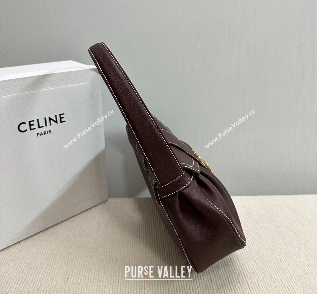 Celine Medium Polly Hobo Bag in Supple Calfskin Burgundy 2026 115633 (BL-260411033)