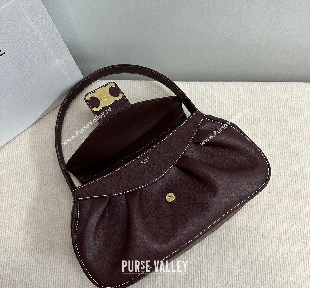 Celine Medium Polly Hobo Bag in Supple Calfskin Burgundy 2026 115633 (BL-260411033)