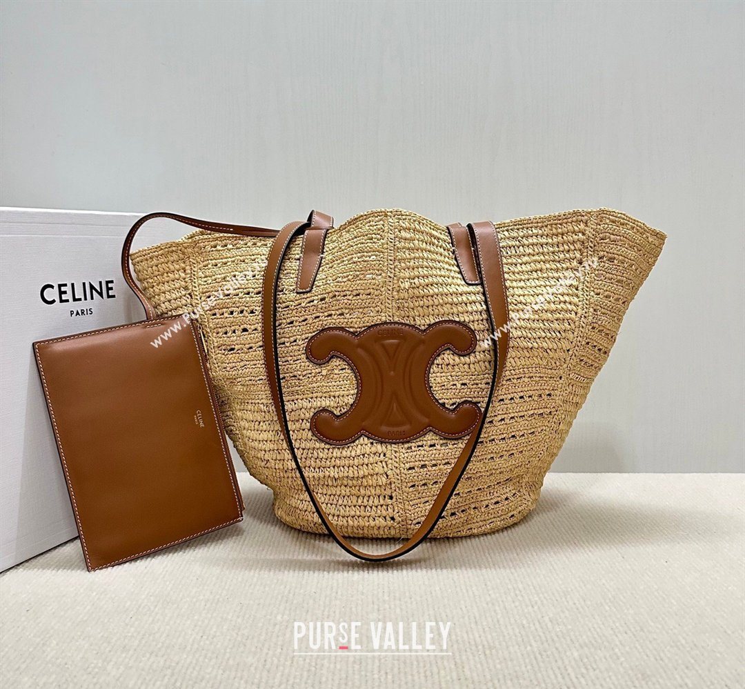 Celine Classic Panier Medium Couffin Basket Bag in Raffia Straw Patchwork and Calfskin 119682 2026 (BL-260411038)