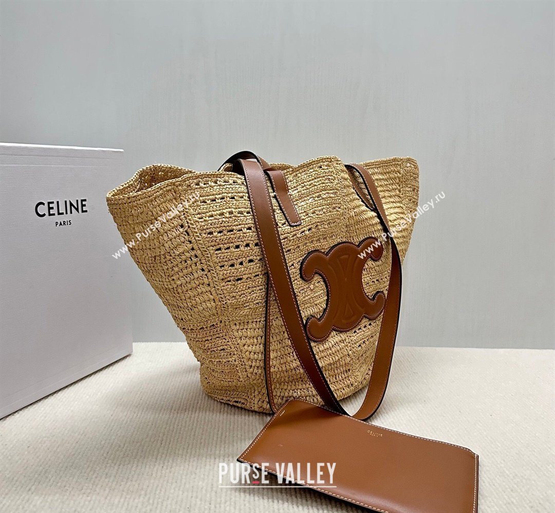 Celine Classic Panier Medium Couffin Basket Bag in Raffia Straw Patchwork and Calfskin 119682 2026 (BL-260411038)