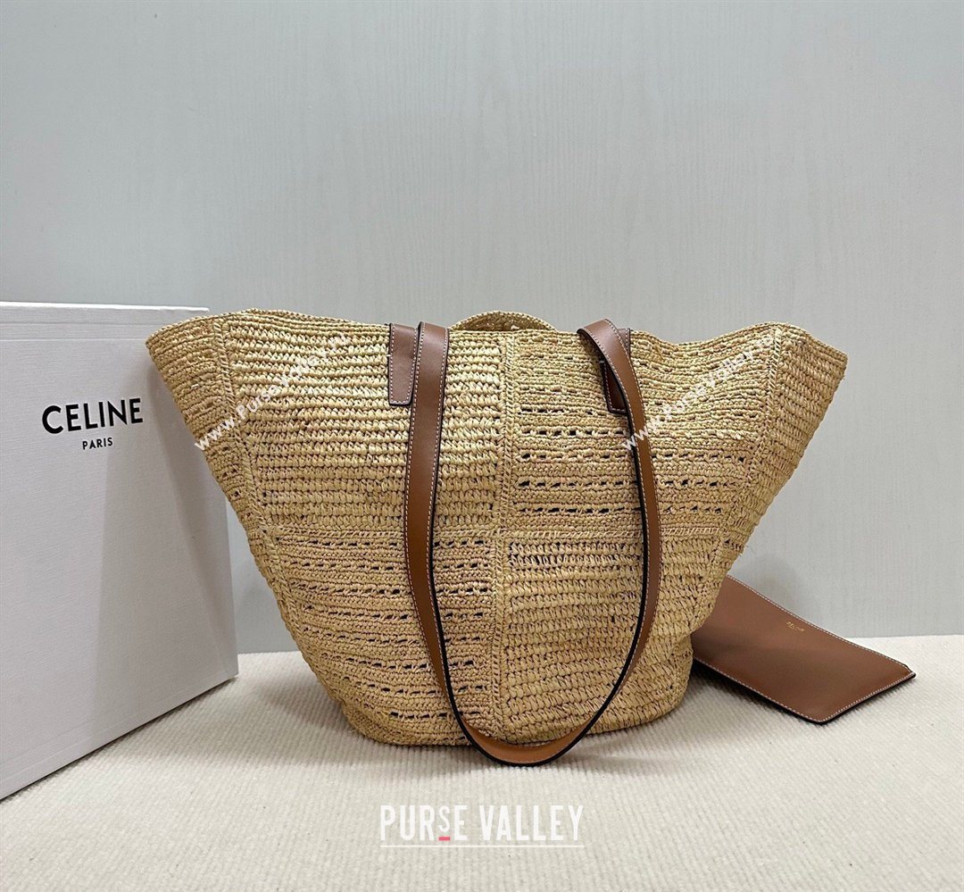 Celine Classic Panier Medium Couffin Basket Bag in Raffia Straw Patchwork and Calfskin 119682 2026 (BL-260411038)