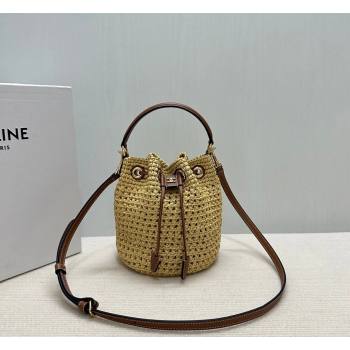 Celine Teen Clara Bucket Bag in Raffia Straw and Calfskin 122622 2026 (BL-260411040)