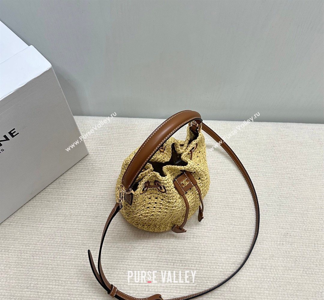 Celine Teen Clara Bucket Bag in Raffia Straw and Calfskin 122622 2026 (BL-260411040)