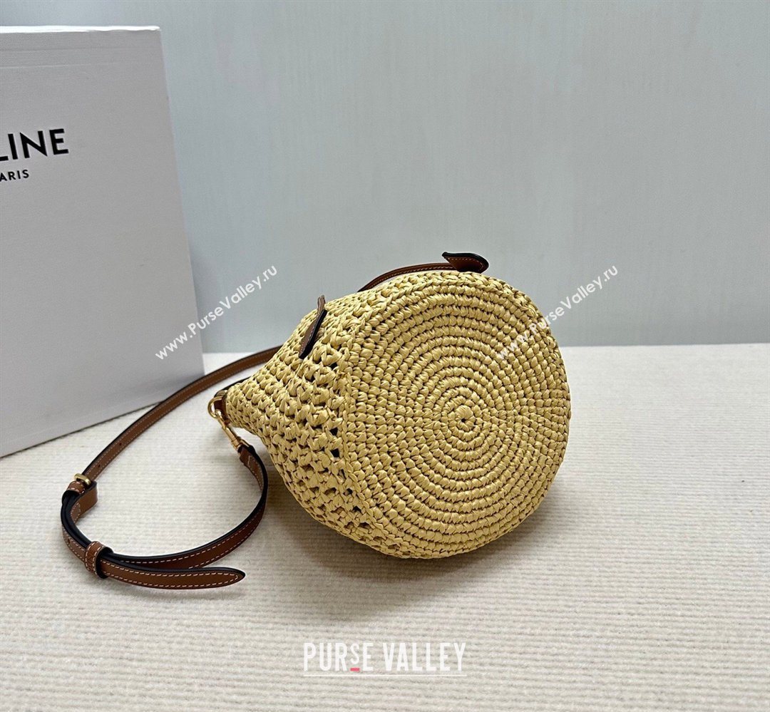 Celine Teen Clara Bucket Bag in Raffia Straw and Calfskin 122622 2026 (BL-260411040)