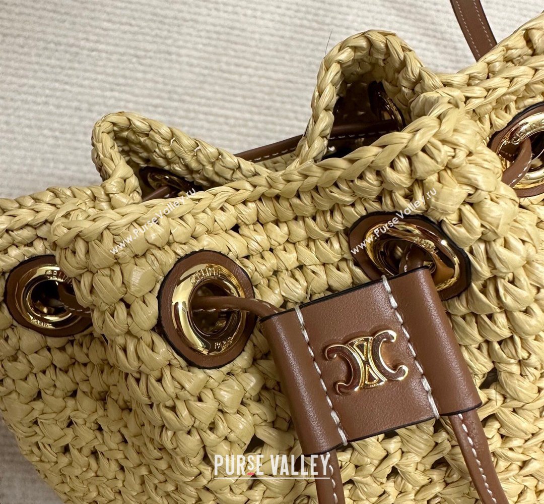 Celine Teen Clara Bucket Bag in Raffia Straw and Calfskin 122622 2026 (BL-260411040)