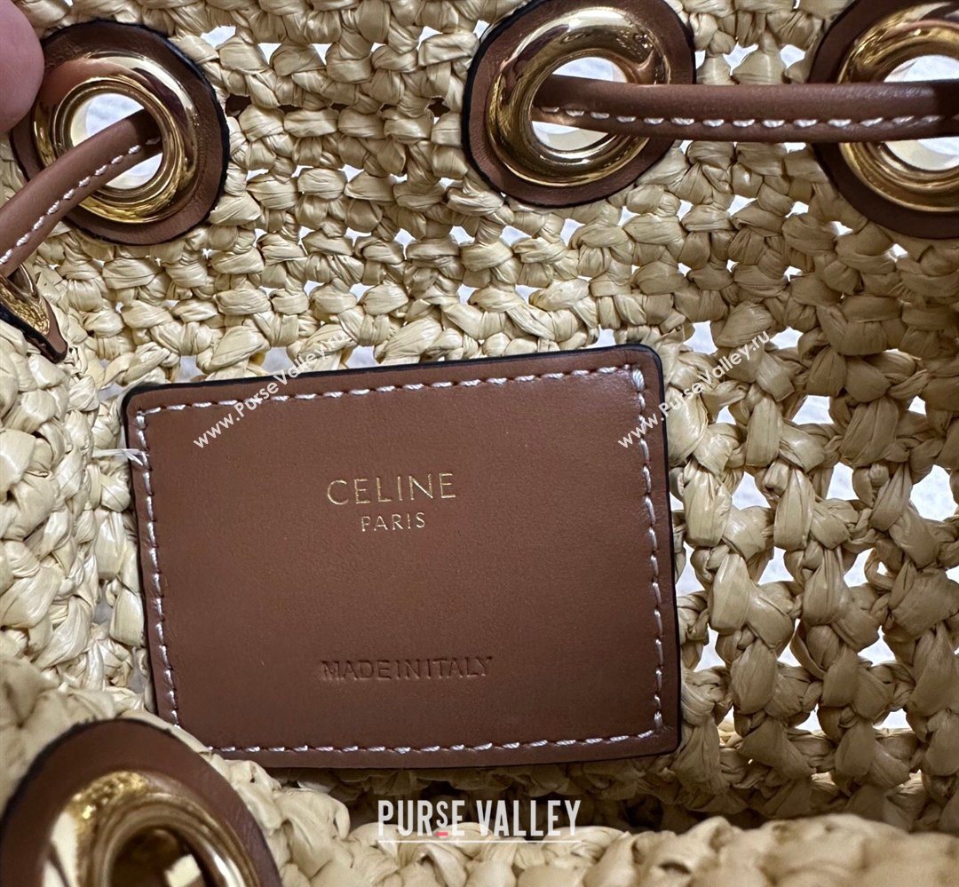 Celine Teen Clara Bucket Bag in Raffia Straw and Calfskin 122622 2026 (BL-260411040)