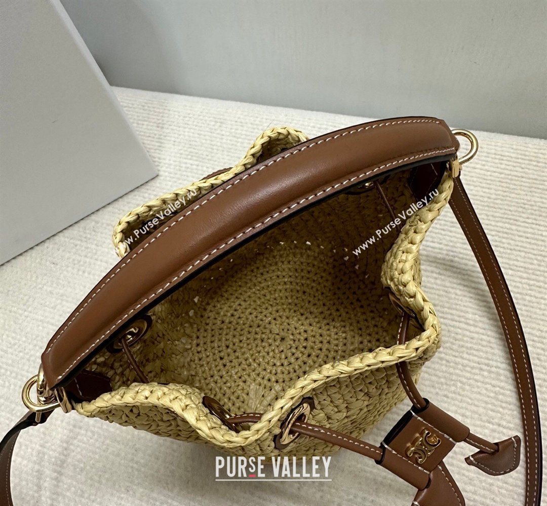 Celine Teen Clara Bucket Bag in Raffia Straw and Calfskin 122622 2026 (BL-260411040)