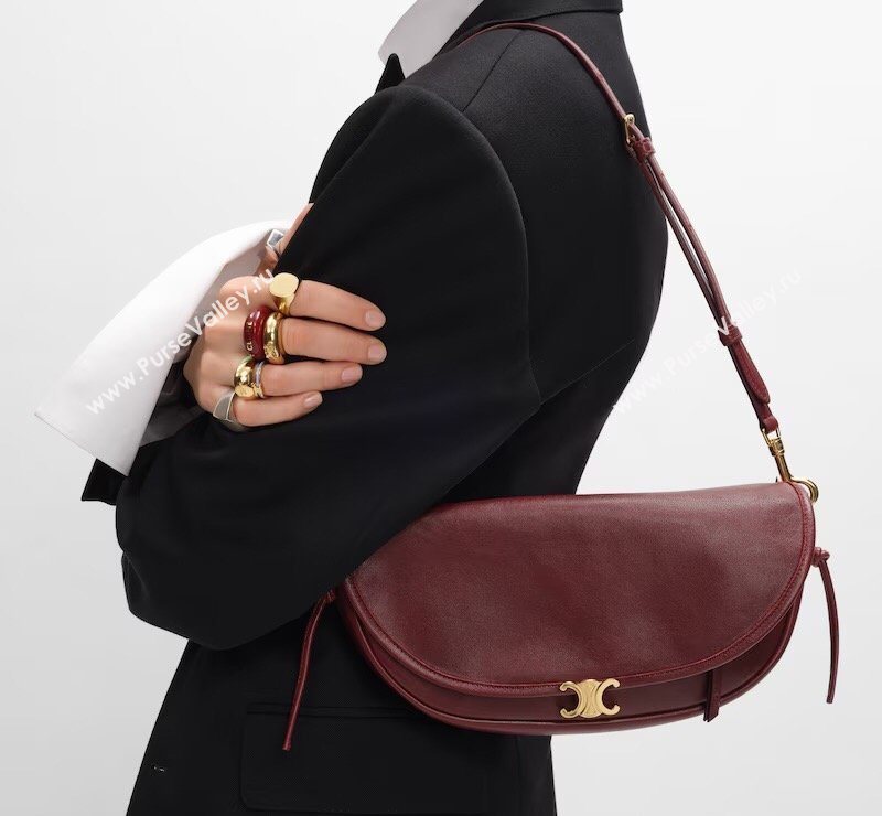 Celine Halfmoon Soft Triomphe Small Bag in Supple Shiny Lambskin 103778 Burgundy 2026 (BL-260411001)