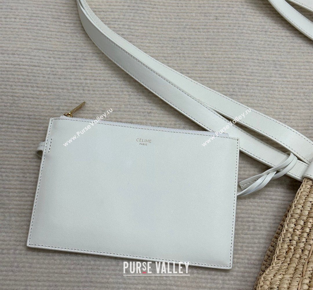 Celine Medium Supple Classic Panier Tote bag in Raffia Straw and Calfskin Beige/White 2026 114342 (BL-260411041)