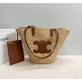Celine Medium Supple Classic Panier Tote bag in Raffia Straw and Calfskin Beige/Brown 2026 114342 (BL-260411042)