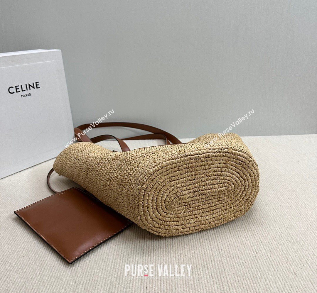 Celine Medium Supple Classic Panier Tote bag in Raffia Straw and Calfskin Beige/Brown 2026 114342 (BL-260411042)