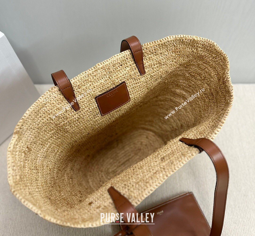 Celine Medium Supple Classic Panier Tote bag in Raffia Straw and Calfskin Beige/Brown 2026 114342 (BL-260411042)